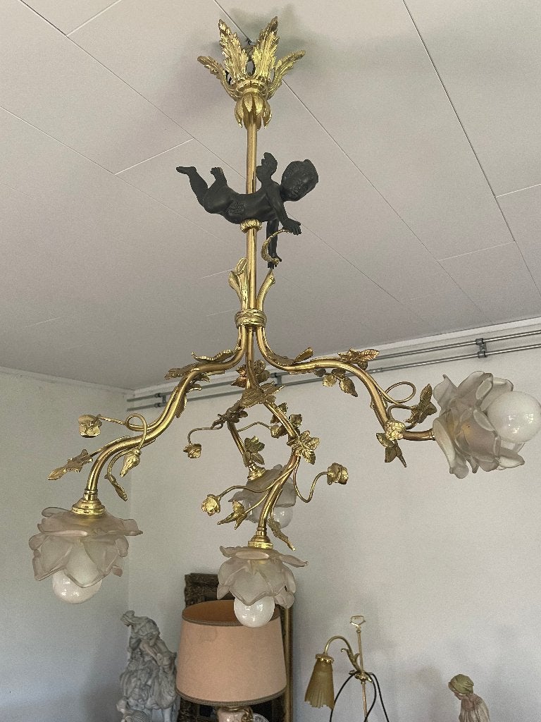 Bronzen engelen luster, Antiek en Kunst, Antiek | Verlichting, Ophalen
