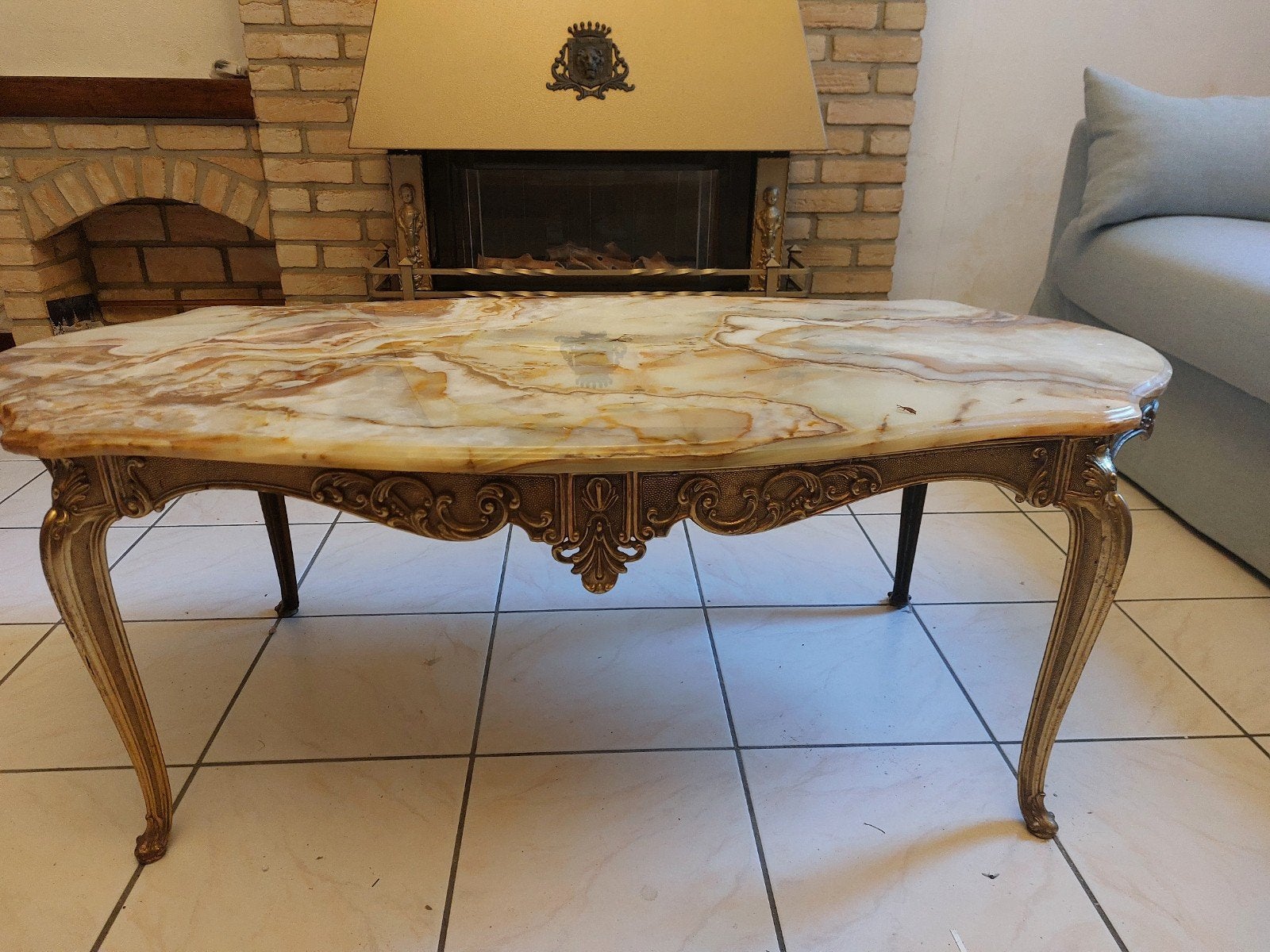 Vintage salontafel met marmer blad en vergulde poten, Antiek en Kunst, Ophalen
