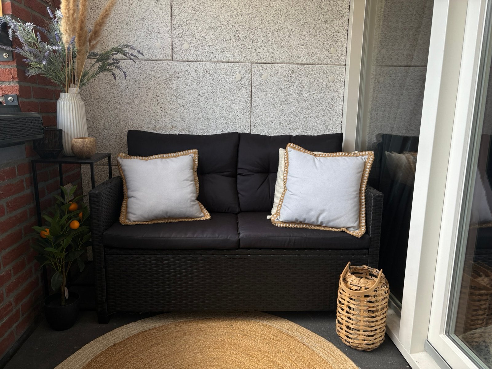 VidaXL tuinbank 2-zits met kussens 124 cm poly rattan, Tuin en Terras, Ophalen, Zo goed als nieuw, Rotan