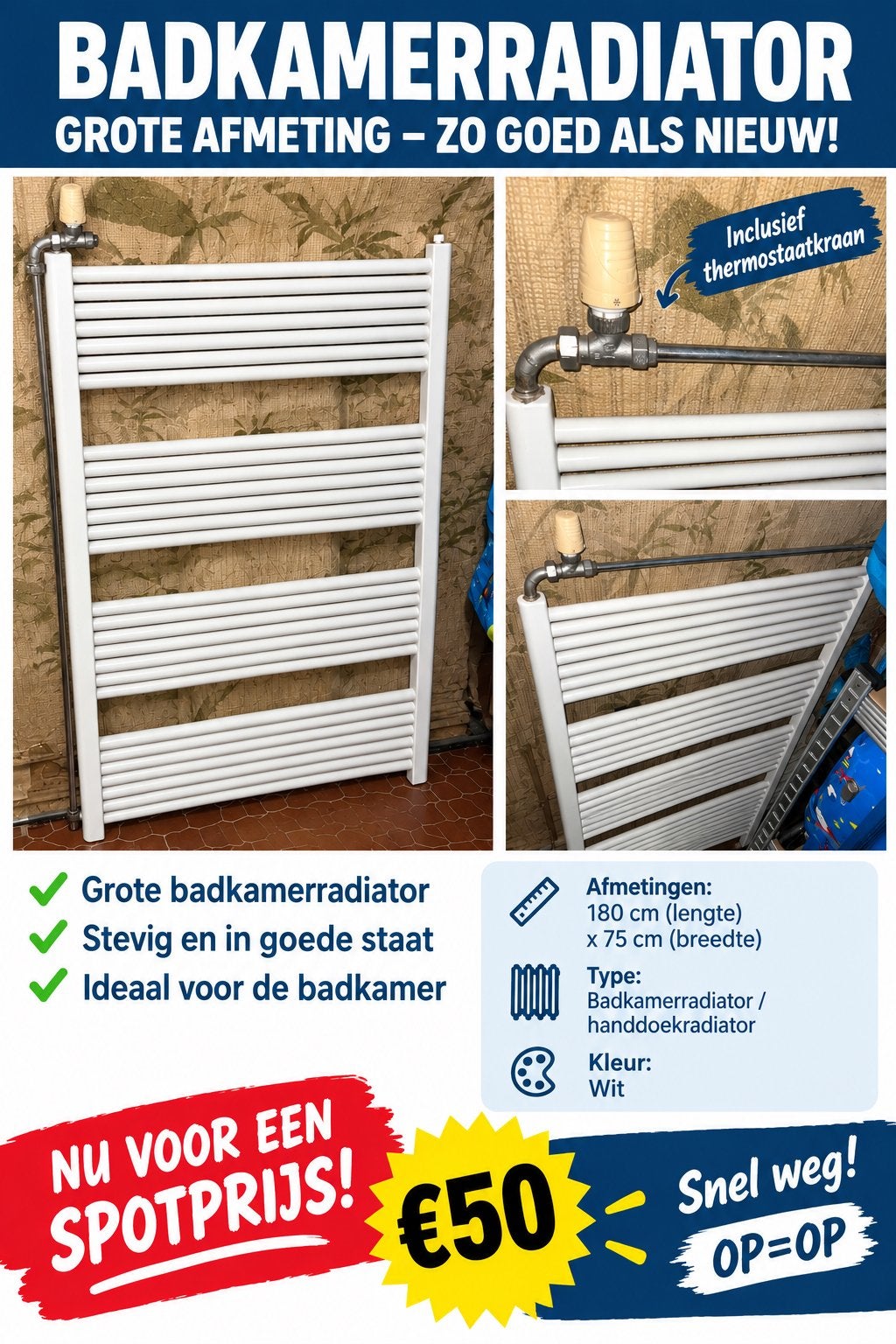 Grand radiateur de salle de bain blanc 180  75 cm — 50€, Bricolage & Construction, Enlèvement, Comme neuf, Radiateur