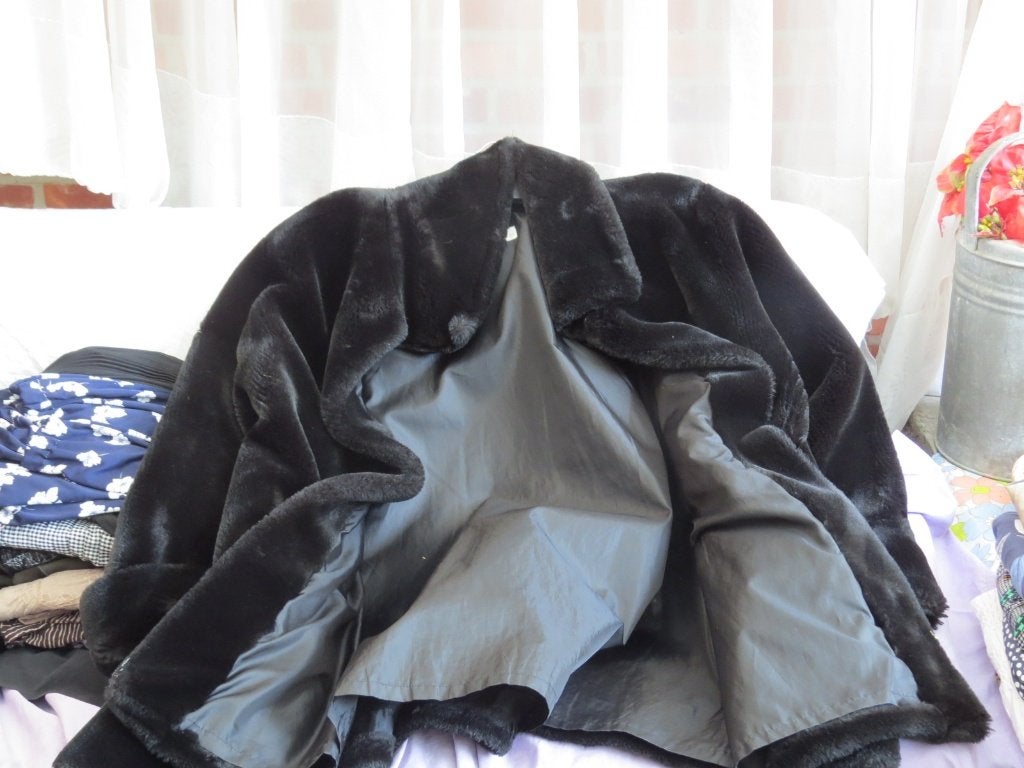 teddy pelsmantel VITORIA VERANI  vintage, Enlèvement ou Envoi, Comme neuf, Noir, Taille 42/44 (L)