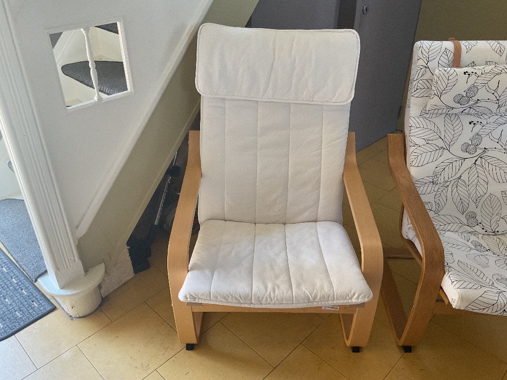 Ikea zetel POÄNG met wit kussen., Ophalen, Gebruikt, Eenpersoons, 75 tot 100 cm