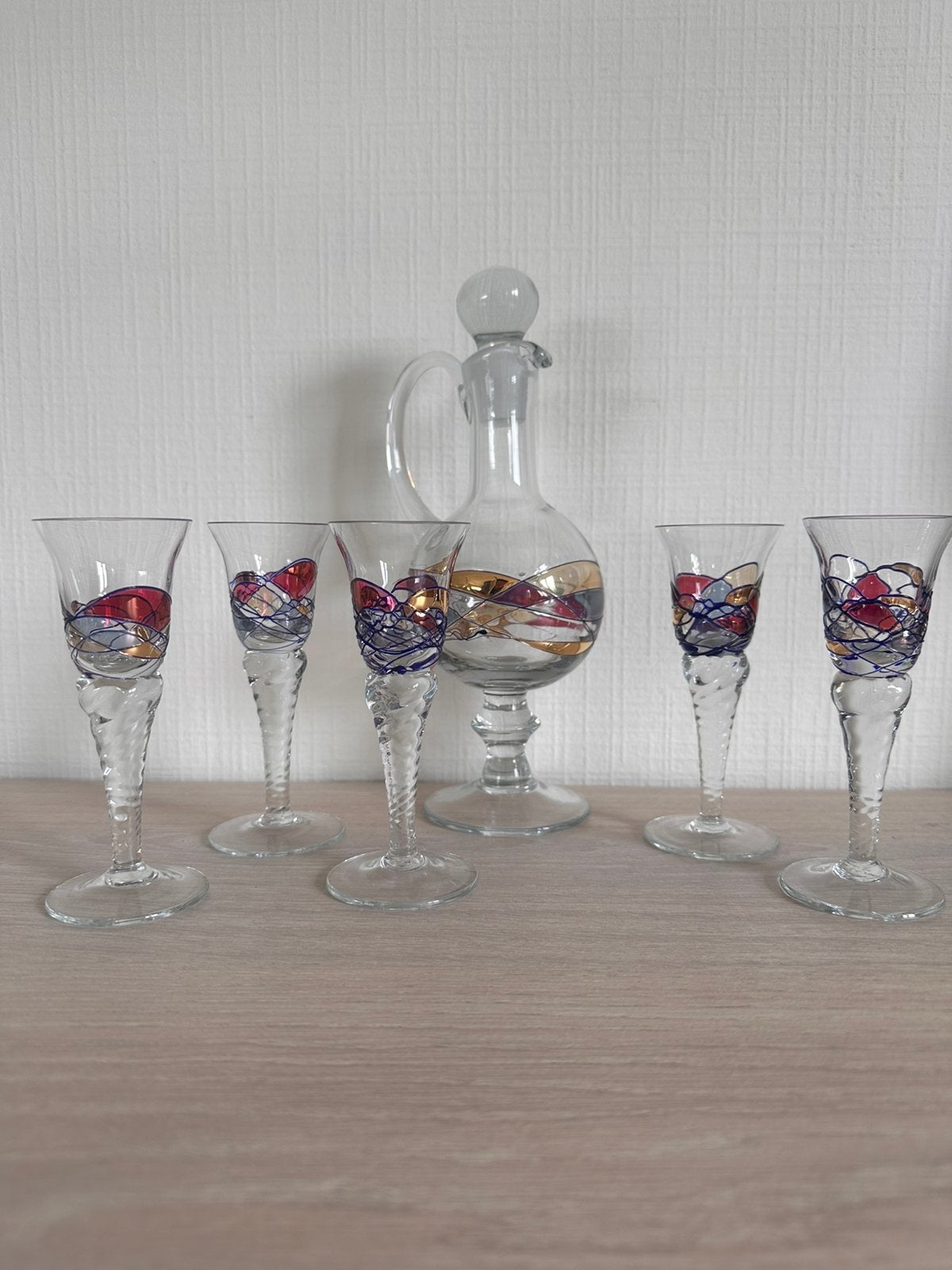 Vintage likeurset karaf + 5 glazen, Enlèvement, Comme neuf