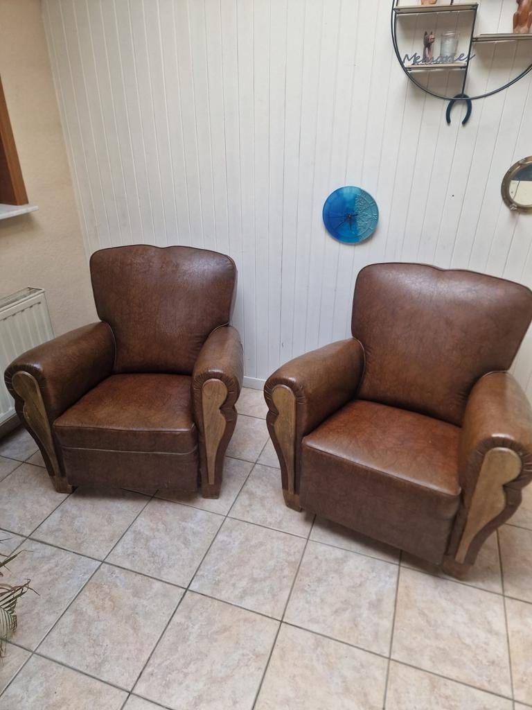 Duo de fauteuils club très bon état année 50, Ophalen of Verzenden