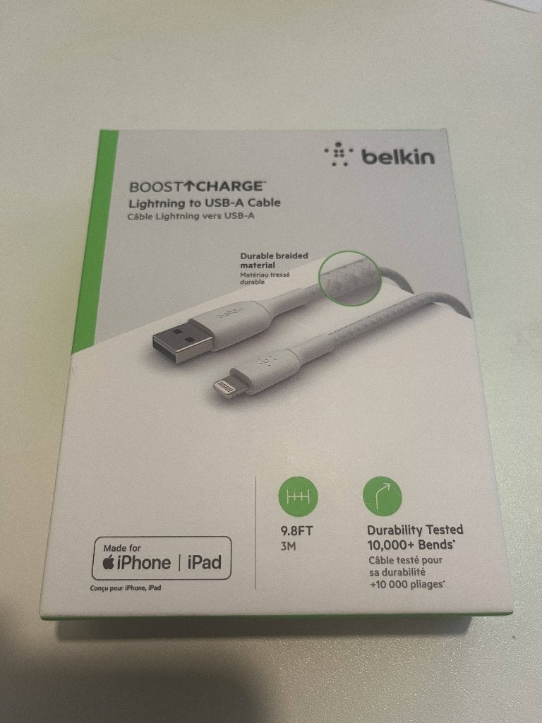 Belkin braided laadkabel Lightning naar USB-A 3m wit(sealed), Enlèvement, Neuf, Fil ou câble, Apple iPhone