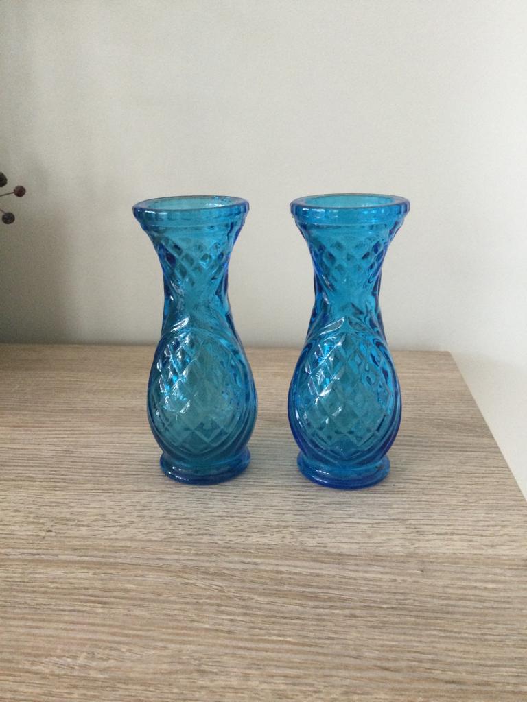 Set van 2 stuks Vintage Rossini Empoli Blue Diamond vaasjes., Huis en Inrichting, Woonaccessoires | Vazen, Ophalen, Blauw, Nieuw