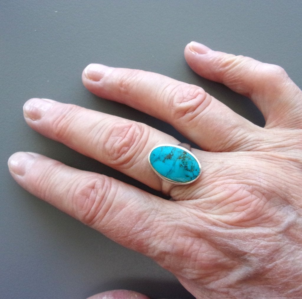 Jolie bague vintage en argent 925 et turquoise pour dame, Bijoux, Sacs & Beauté, Enlèvement ou Envoi, Utilisé, Bleu, Argent