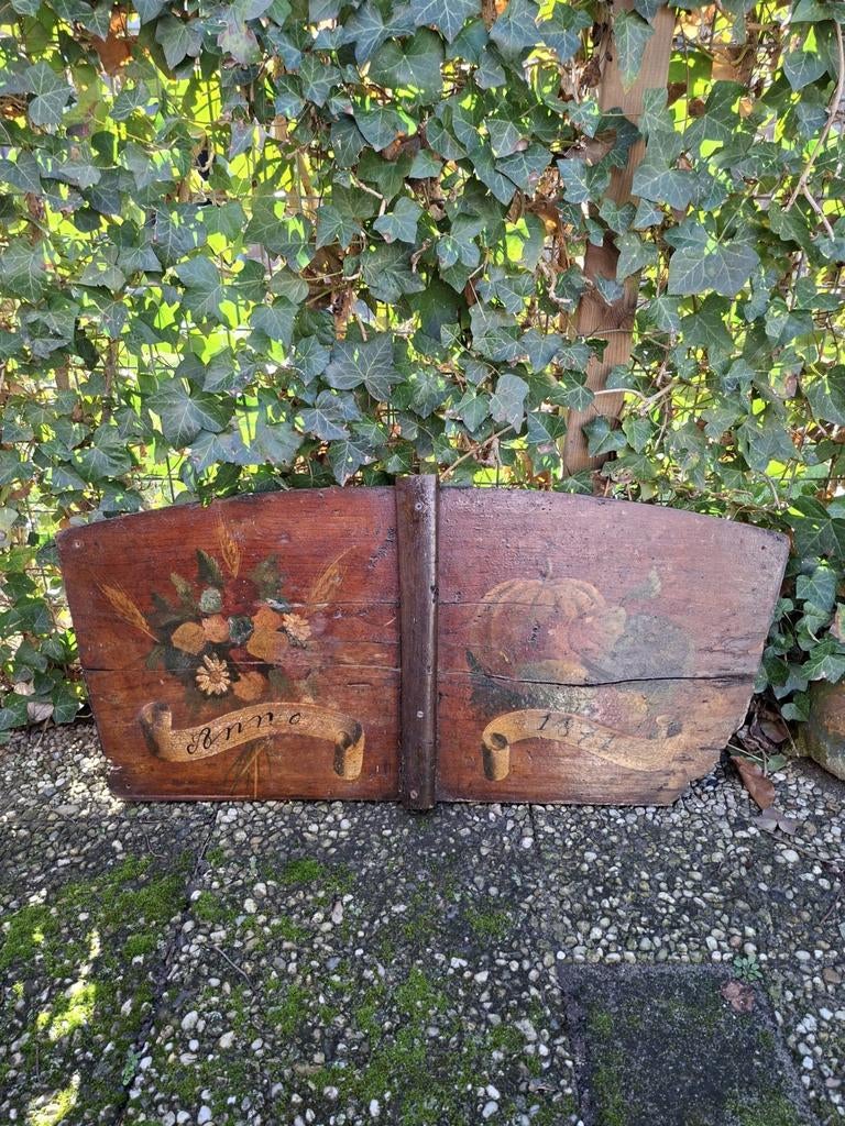 Antiek hangeschilderd 19e eeuwse paneel, Ophalen of Verzenden