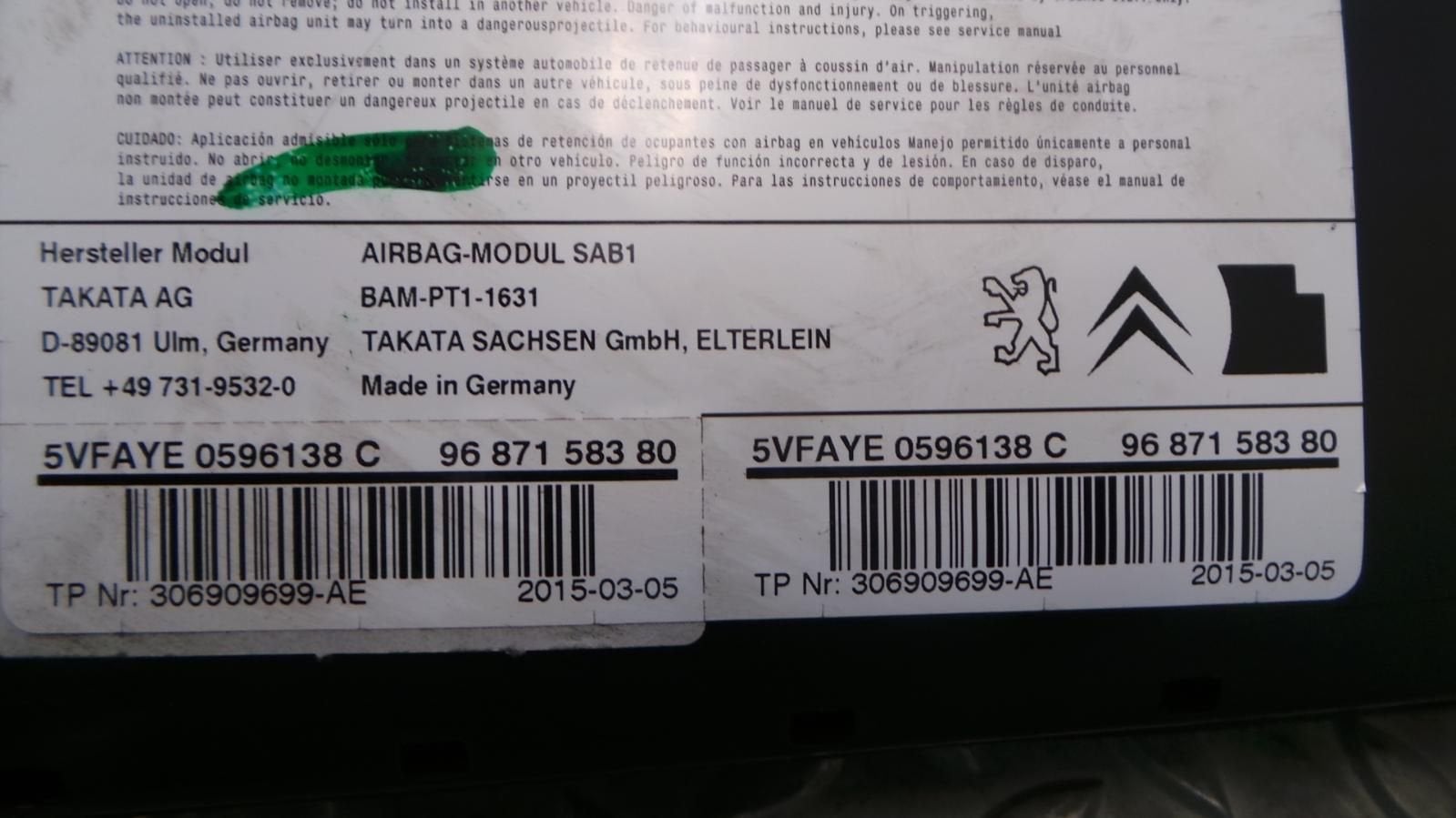 CITROEN DS4 AIRBAG LINKS 2015, Ophalen of Verzenden, Gebruikt, ARN erkend