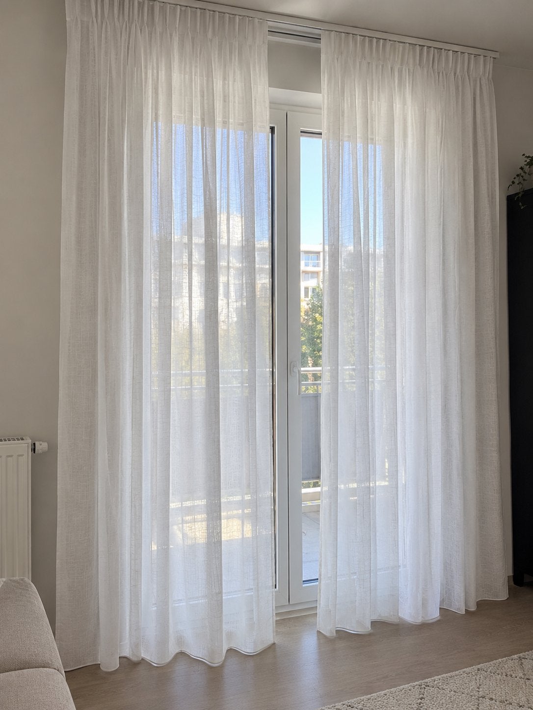 Voilage effet lin blanc 2 panneaux 150280 cm -  - Neuf, Envoi, Comme neuf, Blanc, Voilage semi-transparent
