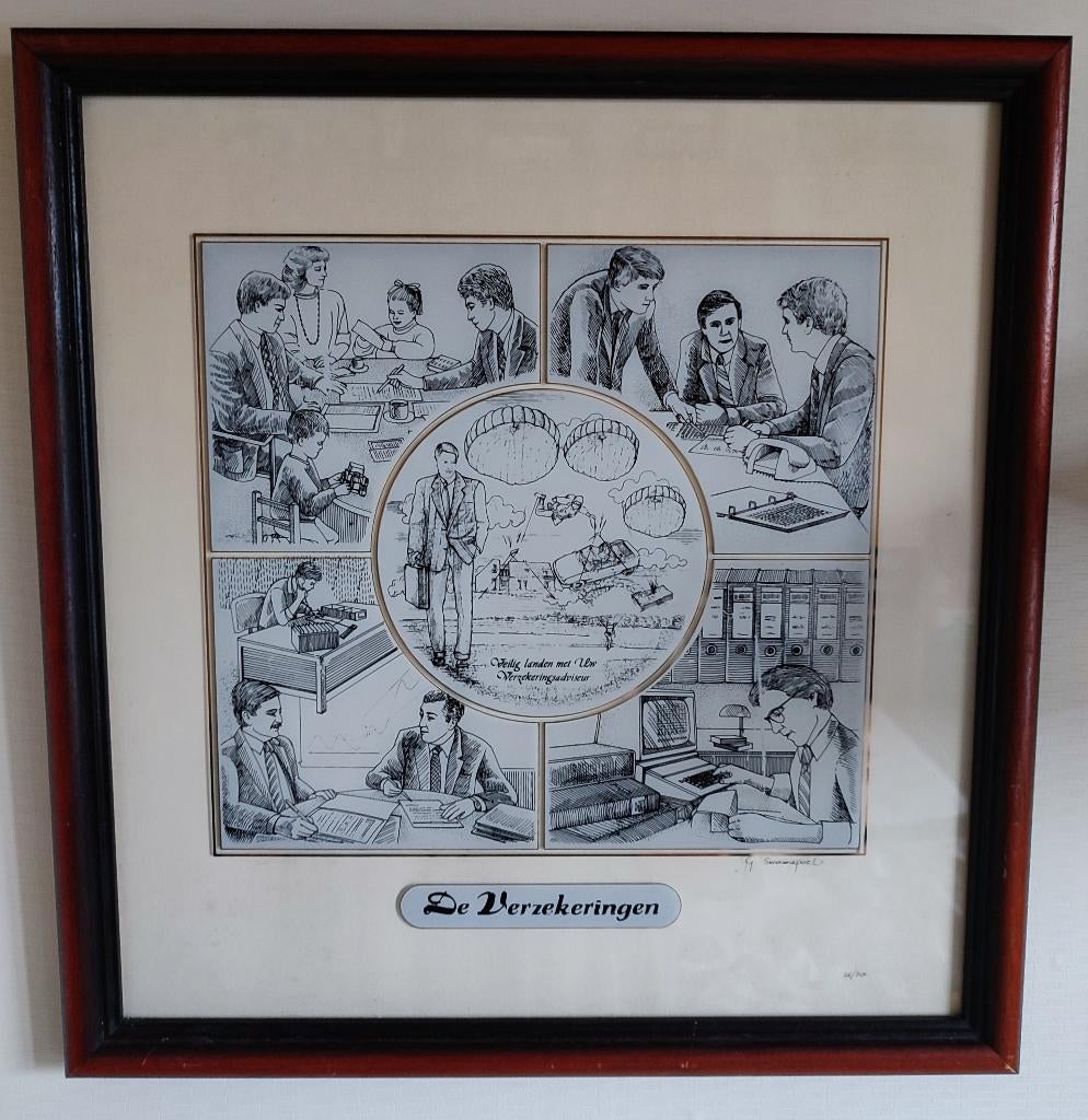 Glasgravure Gerald Swaenepoel : De verzekeringen, Antiek en Kunst, Dagelijks leven, 1950 - 1999, Ophalen of Verzenden, Gravure