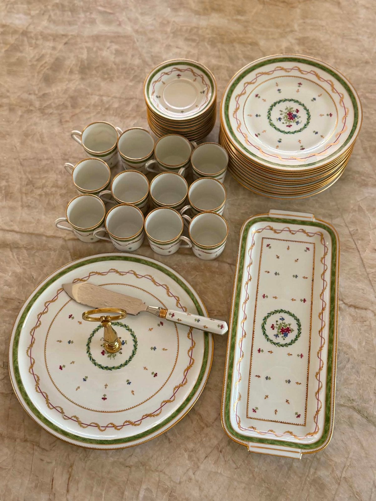 39-delig servies Haviland Limoges vieux paris vert, Ophalen