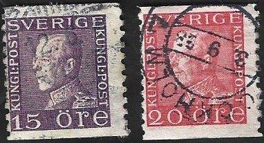 2 Postzegels Zweden 1922 Koning Gustaaf V, Timbres & Monnaies, Timbres | Europe | Scandinavie, Affranchi, Suède, Enlèvement ou Envoi
