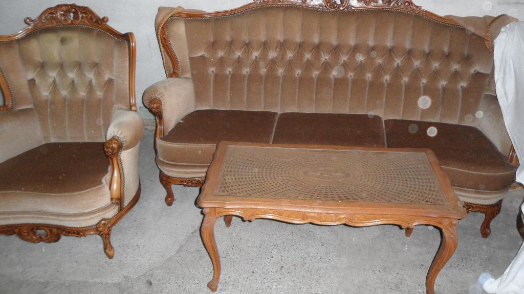 Salon set, Huis en Inrichting, Woonaccessoires | Overige, Ophalen, Gebruikt, Leer, Beige