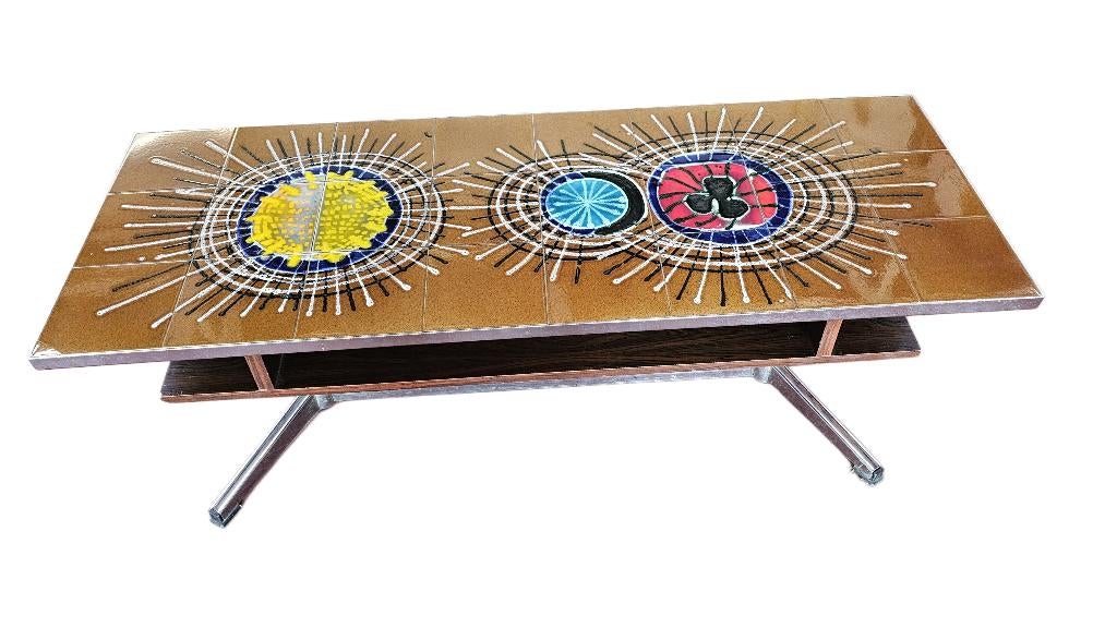 Vintage salontafel met keramiek jaren '60, Huis en Inrichting, Tafels | Salontafels, Ophalen, Gebruikt