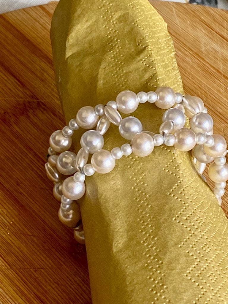 Lot de 10 ronds de serviettes en perles, Enlèvement ou Envoi, Utilisé, Synthétique, Couverts en vrac