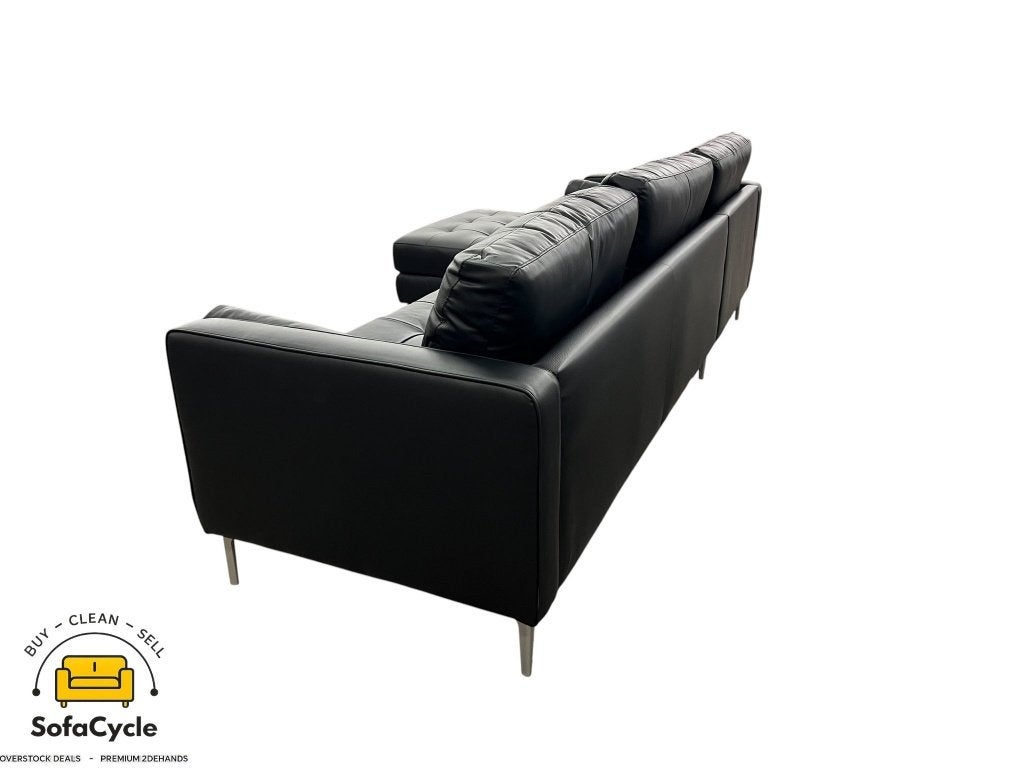 Siège d'angle en cuir noir, coin L, Maison & Meubles, Neuf, Enlèvement ou Envoi, SofaCycle VOF, Zonnestraat 223-229, 9600 Ronse, België