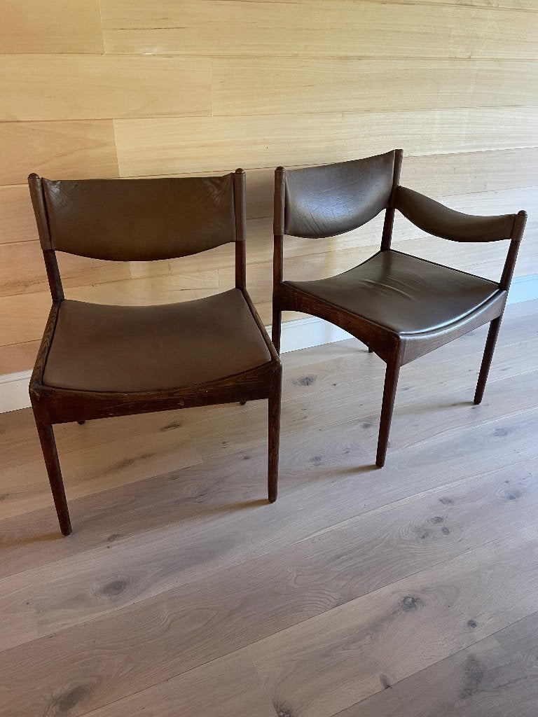 Vintage design stoelen Kristian Vedel, jaren 60 (set 2), Huis en Inrichting, Stoelen, Ophalen, Leer