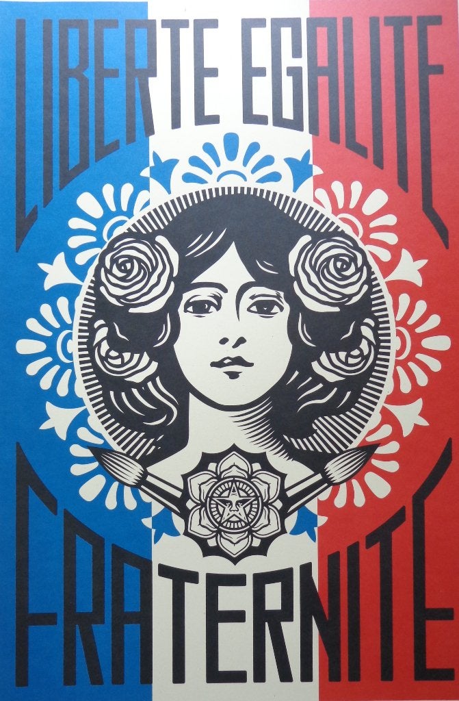 SHEPARD FAIREY / LIBERTE EGALITE / KLEURLITHO / 91x61cm SIG, Signé, Enlèvement ou Envoi
