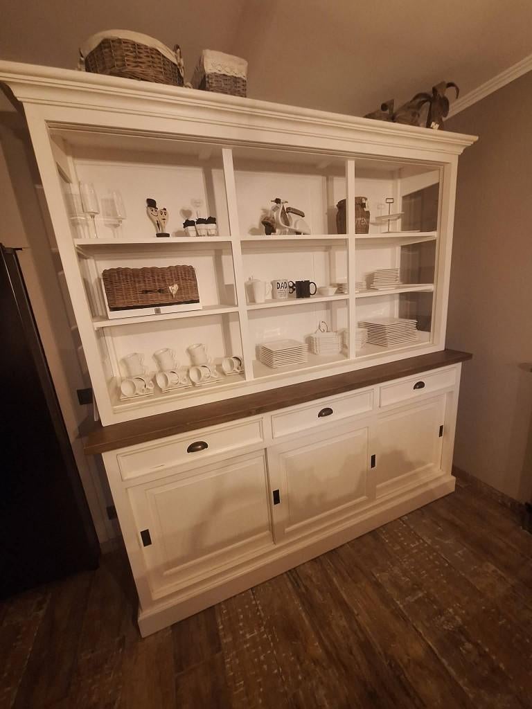 landelijk vitrinekast, Huis en Inrichting, Kasten | Vitrinekasten, Ophalen, Gebruikt, Met deur(en), 200 cm of meer