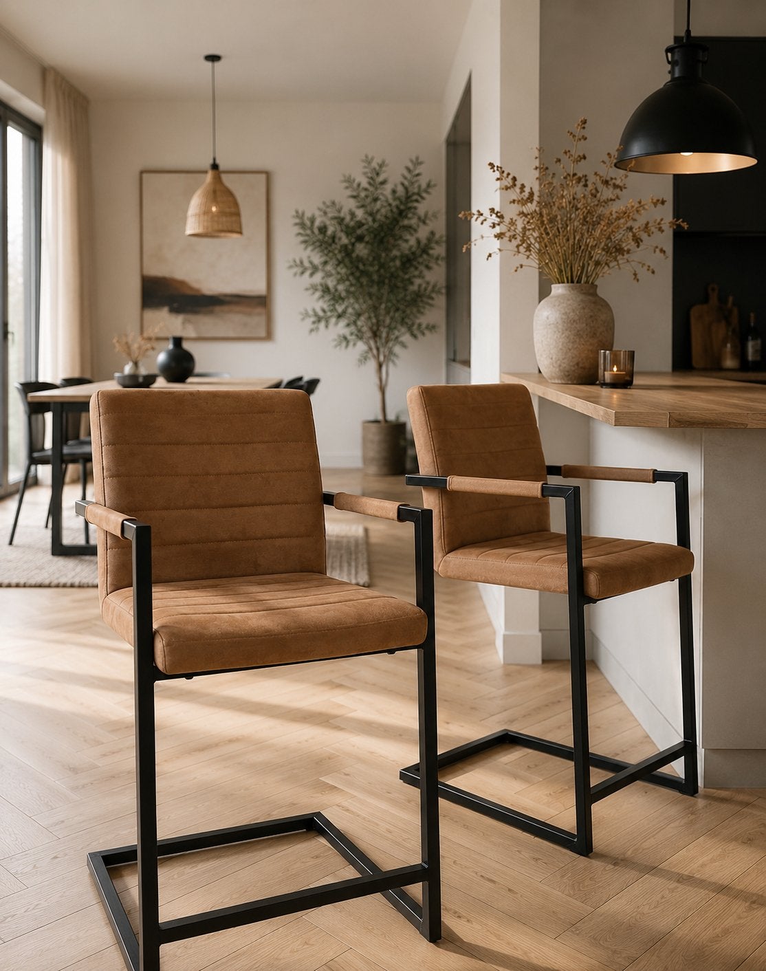 2x Chaises hautes de bar tabourets de bar suédine beige, Enlèvement, Métal