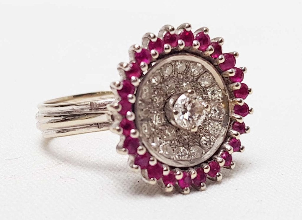 Vintage ring goud briljant robijn., Handtassen en Accessoires, Ophalen of Verzenden, Goud, Ring, Met edelsteen