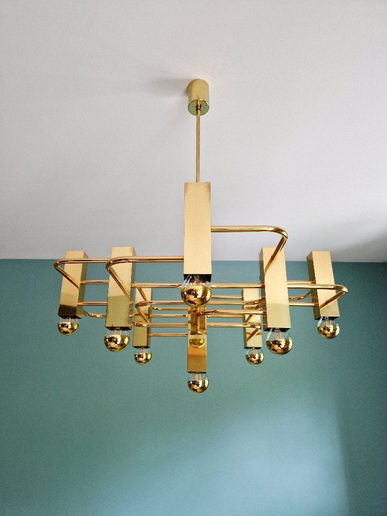 Grand lustre géométrique en laiton, G. Sciolari, 1970, Enlèvement
