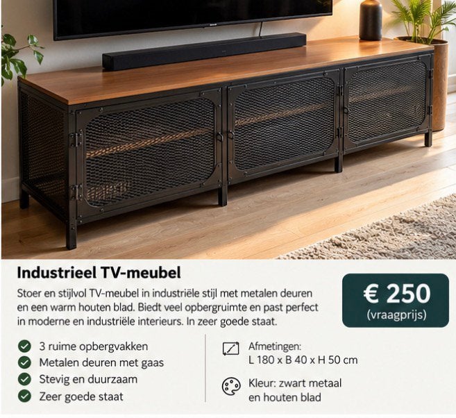 Meuble TV industriel, Enlèvement, Comme neuf