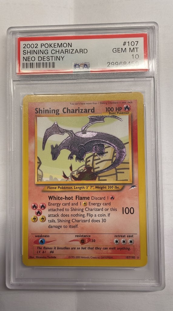 Shining Charizard 107/105 – Neo Destiny – PSA 10 GEM MINT –, Ophalen, Nieuw, Losse kaart