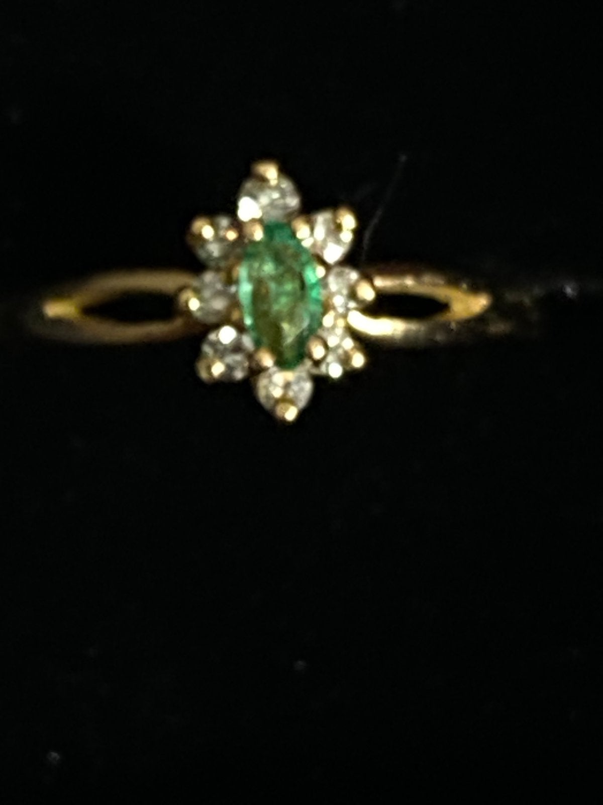 Marquise-ring in 18-karaats gouden smaragd en diamanten, Ophalen, Zo goed als nieuw, Goud, Goud