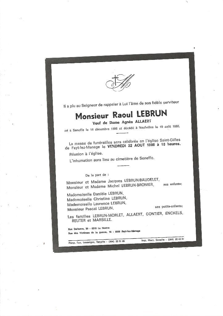 Faire part de décès, Verzenden