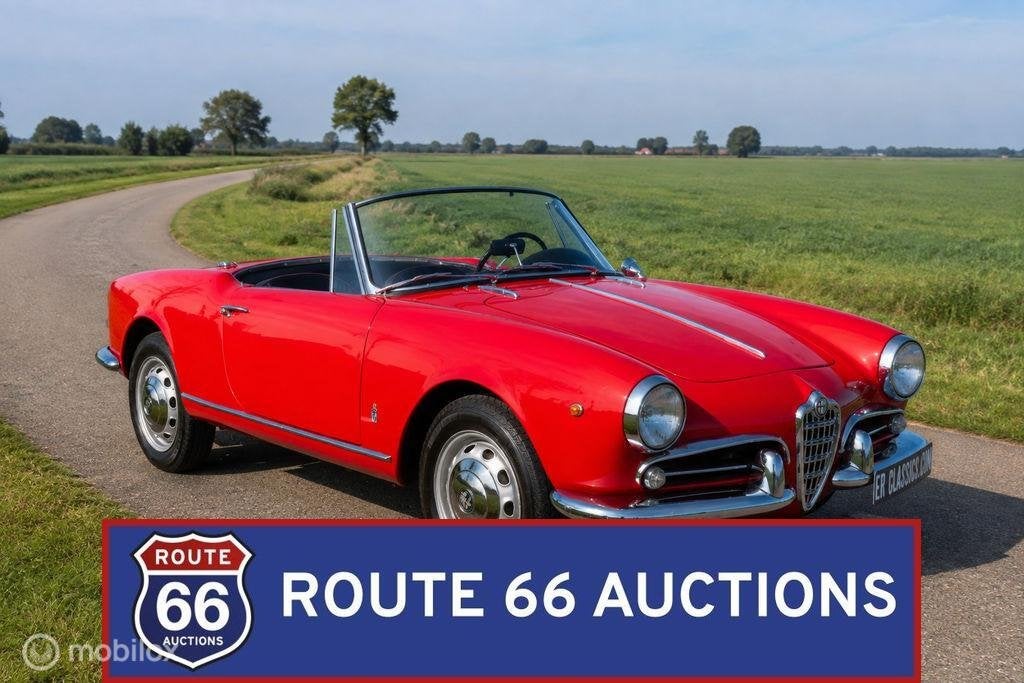 Alfa Romeo Giulietta Spider | 1961 | Route 66 Auctions, Zwart, Bedrijf, Handgeschakeld, Overige carrosserie