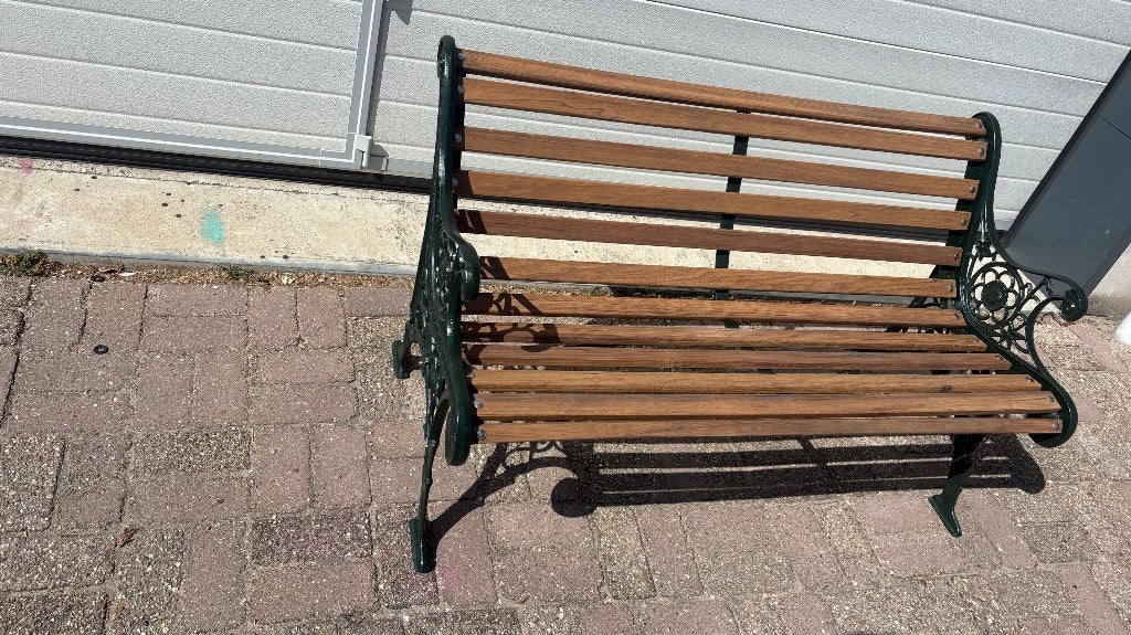 Tuinbankje met gietijzeren poten, Tuin en Terras, Ophalen, Gebruikt, Hout