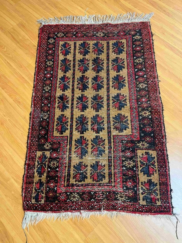 Handgeknoopt Perzisch Bukhara patroon tapijt 140/88 cm, Ophalen of Verzenden, Gebruikt, Meerkleurig, Vintage