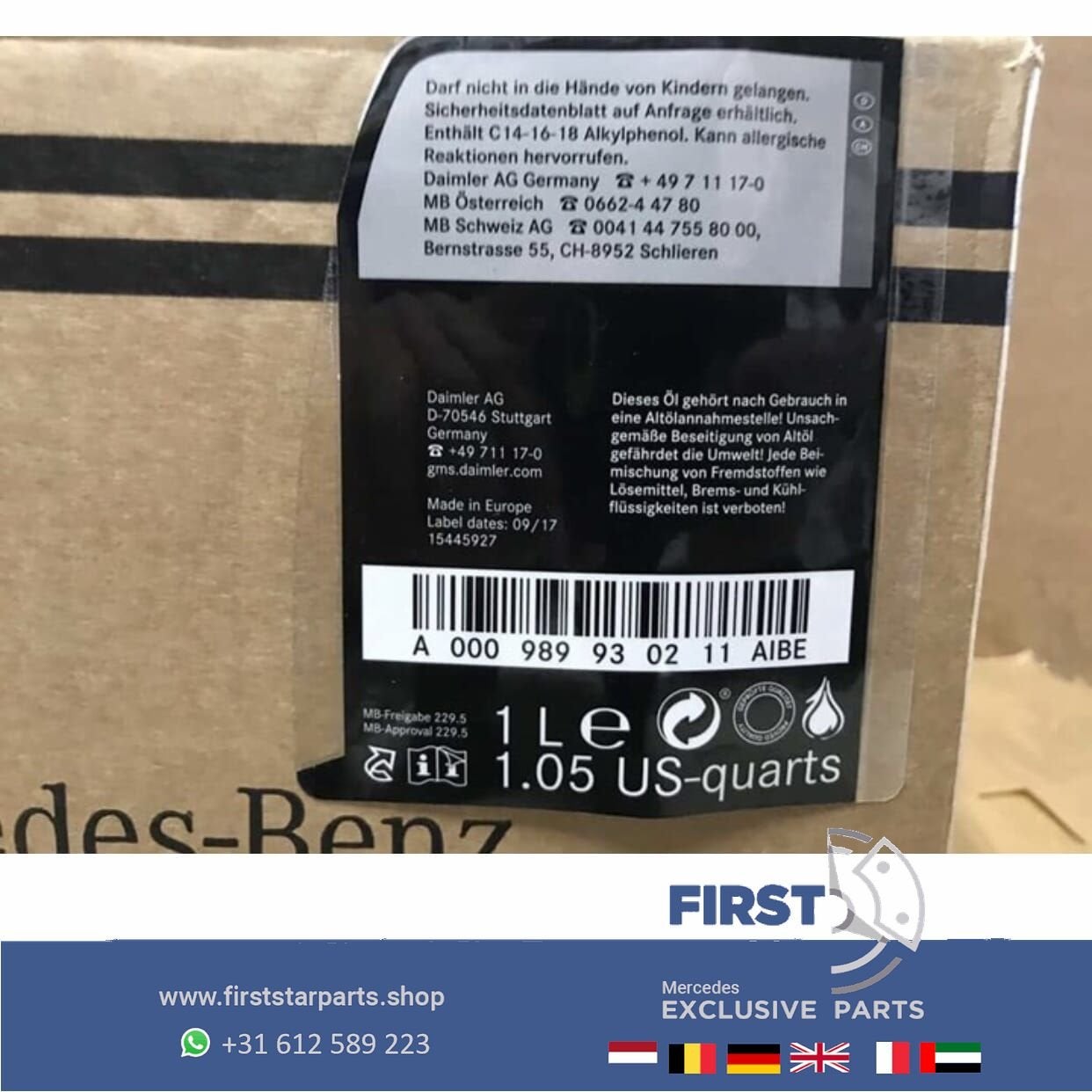 Mercedes 1 LITER 0W40 MOTOR OLIE AMG 1L A35 A45 A45S CLA35 C, Ophalen of Verzenden, -, -, -
