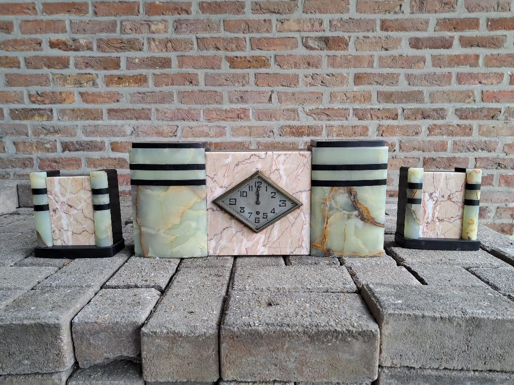 3-delig schouwgarnituur met marmer, Antiek en Kunst, Ophalen