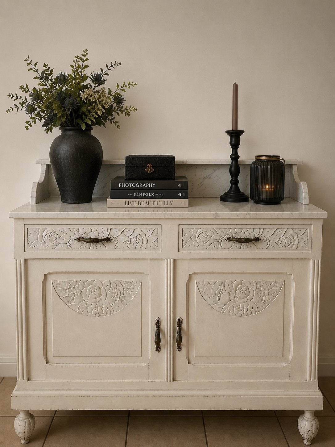 Commode vintage met marmeren blad, Enlèvement, Comme neuf