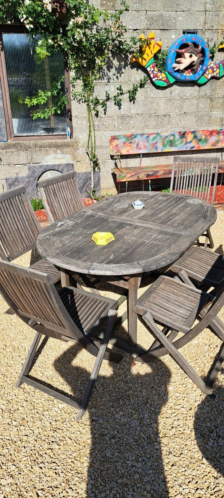 Table et six chaises de jardin terrasse en teck., Jardin & Terrasse, Enlèvement