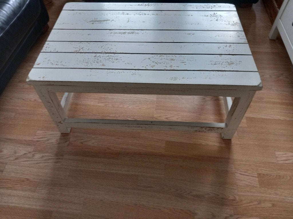 Table basse blanche "Bord de mer" Maisons du Monde 90x60x40, Enlèvement, Comme neuf, Rectangulaire, Pin
