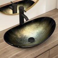 Lavabo ovale de luxe en noir et or avec un grand robinet noi, Bricolage & Construction, Sanitaire, Envoi, Neuf, Chrome, Lavabo