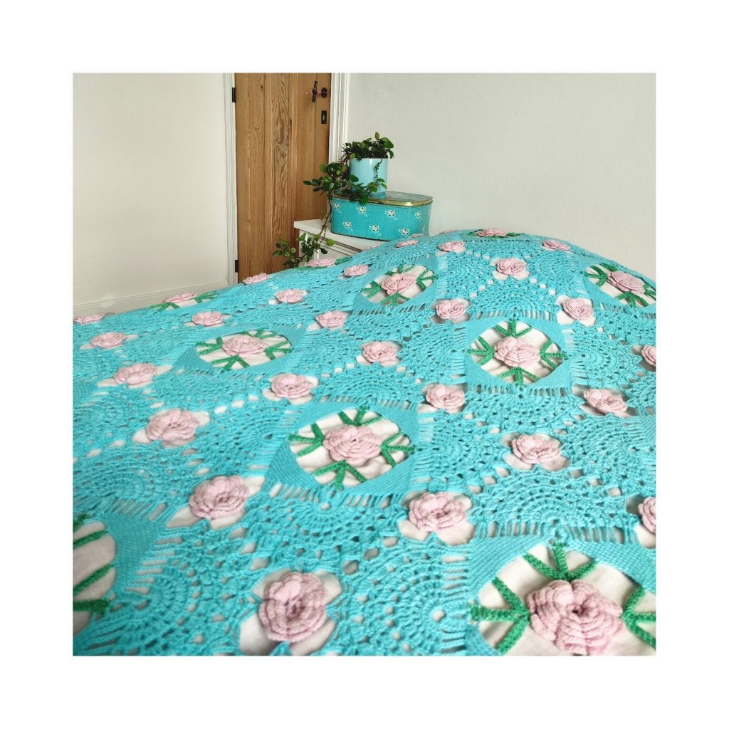 Vintage gehaakte bedsprei, Ophalen of Verzenden, Eenpersoons, Blauw