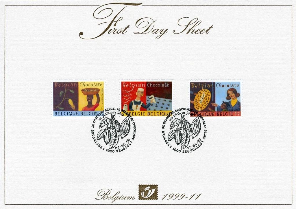 (B) FDS 1999-11  2825/2827 - Belgische Chocolade, Postzegels en Munten, Ophalen of Verzenden, Gestempeld, 1e dag stempel