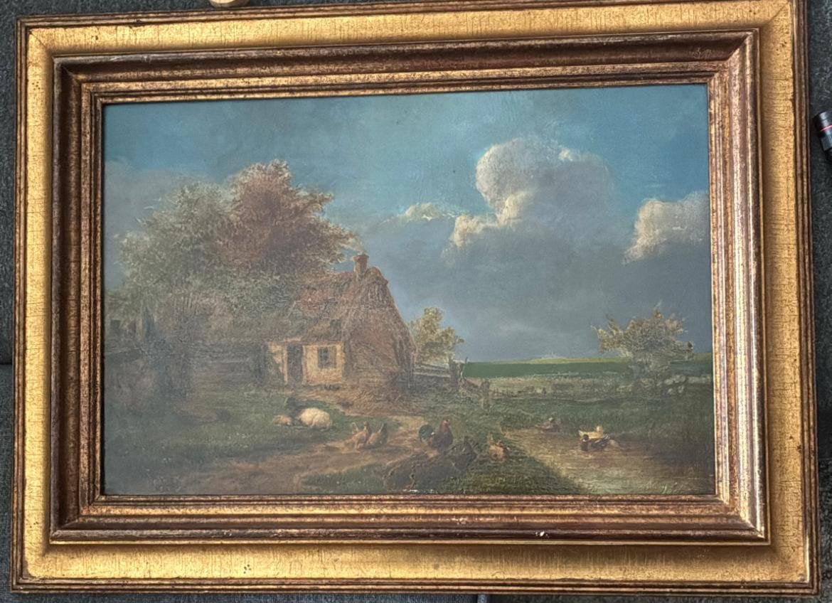 Joseph Van Luppen (attribué) — huile sur panneau, Antiquités & Art, Peinture à l'huile, Panneau, Paysage, Signé