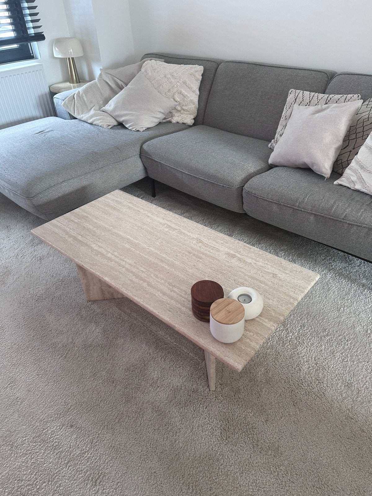 Vintage Travertin Salontafel, Huis en Inrichting, Ophalen, Overige materialen, 100 tot 150 cm, 50 tot 100 cm