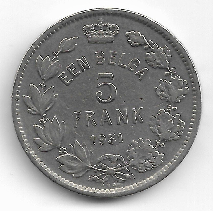 België: 5 frank of 1 belga 1931 VL (A) = morin 385 A, Postzegels en Munten, Verzenden, Losse munt