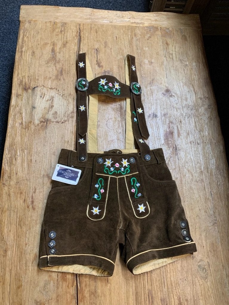 Dames schlusen Lederhosen maat 34, Enlèvement ou Envoi, Schlusen, Comme neuf, Brun