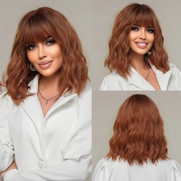 Pruik bob model koperrood haar met golfjes en pony, Handtassen en Accessoires, Uiterlijk | Haarverzorging, Verzenden, Nieuw