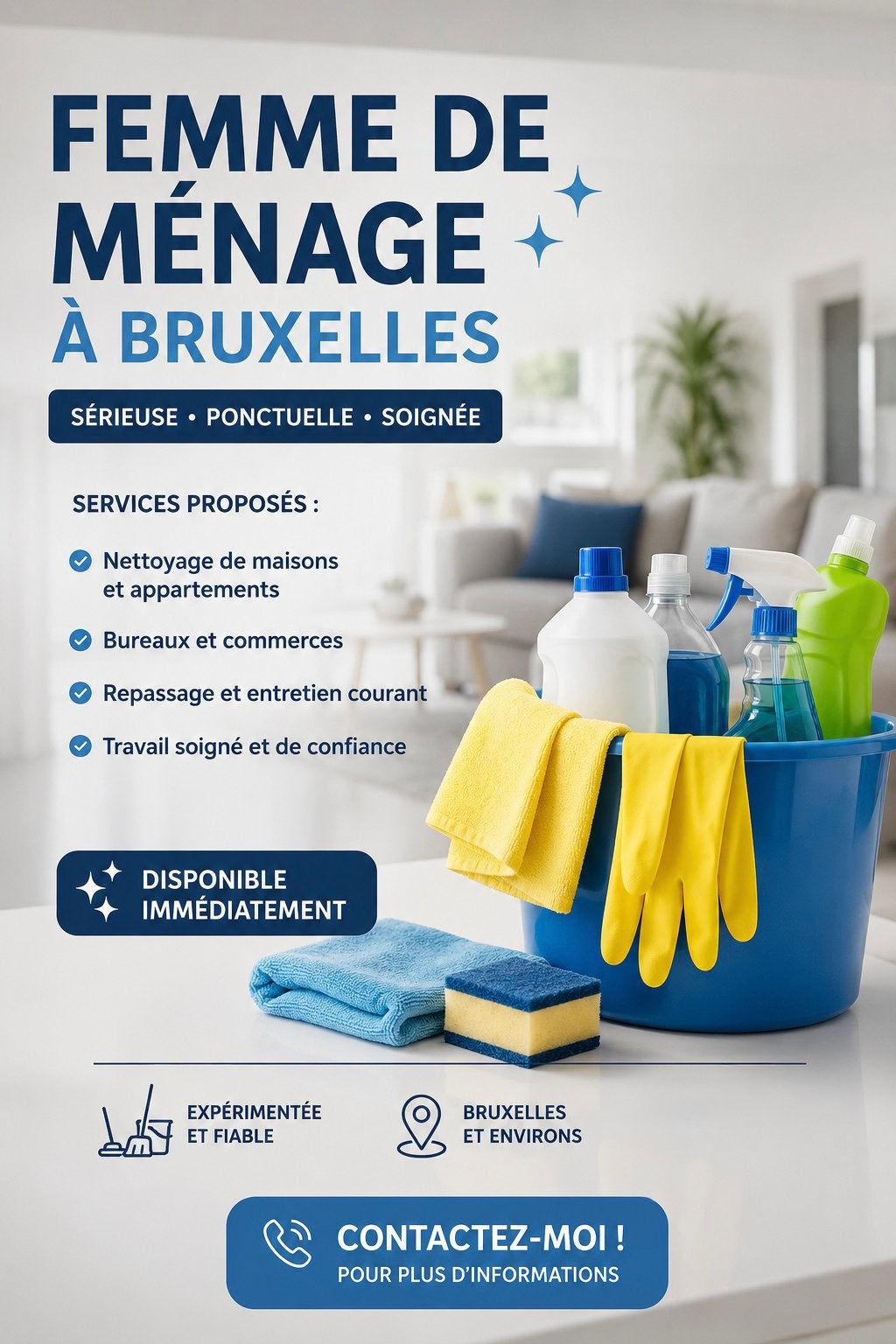Je cherche de travail comme femme de menage, Horaire variable, À partir de 10 ans, Autres formes