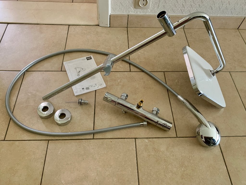 Grohe douchestang met thermostatische kraan – complete set, Doe-het-zelf en Bouw, Ophalen, Zo goed als nieuw, Inox, Douche