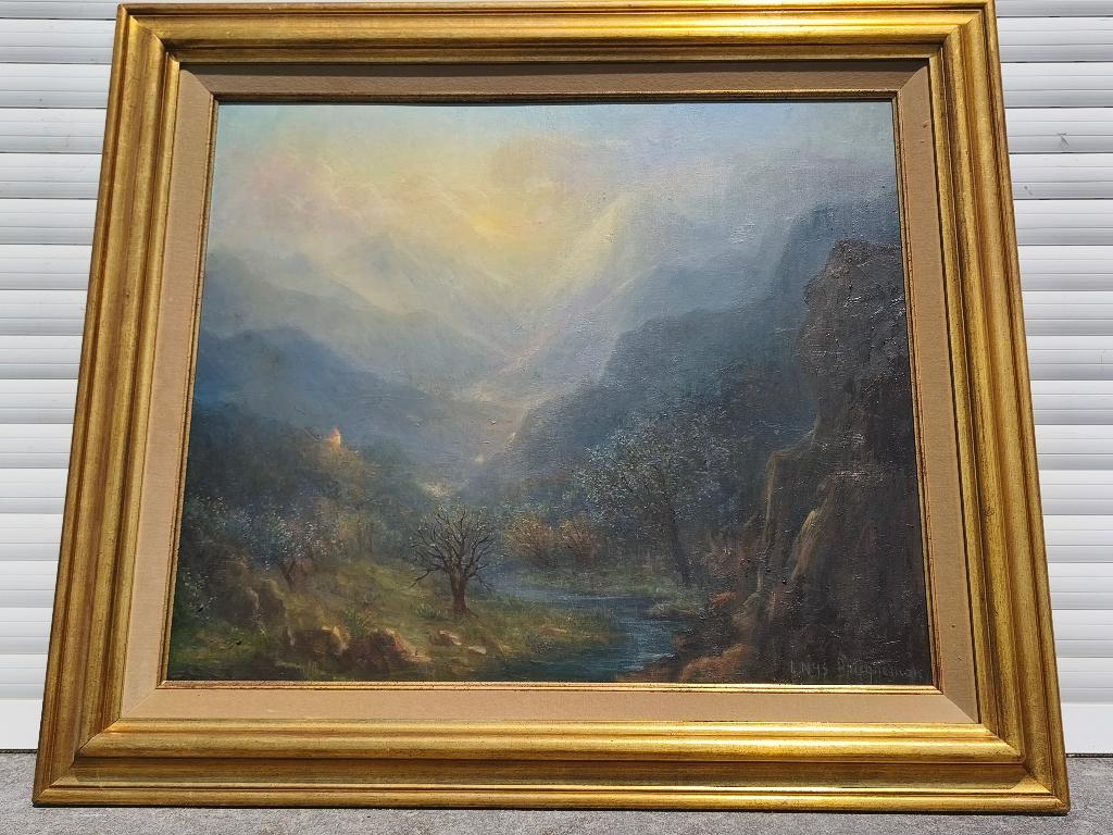 Huile sur panneau paysage signe louise nys bruggeman, Antiquités & Art, Enlèvement ou Envoi